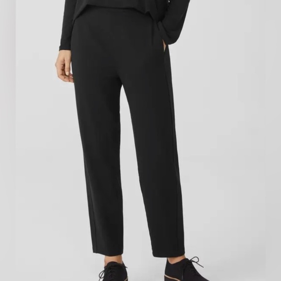 Eileen Fisher Black Pull-On Stretchy Slim Ankle Pants SIZE M - Picture 1 of 7